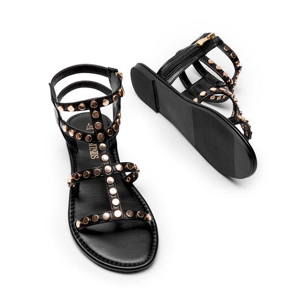 Studded Gladiator Sandals - BLACK - 5